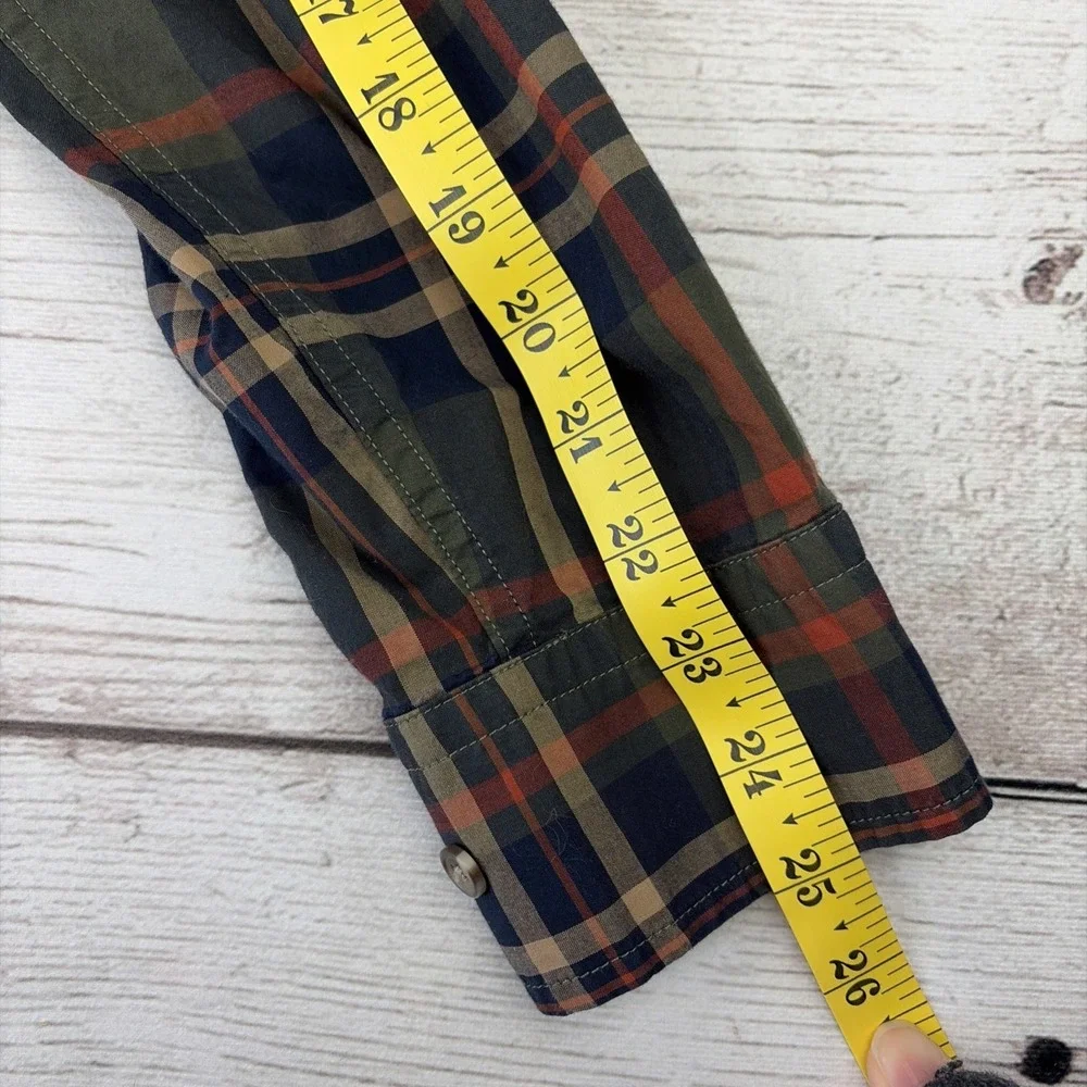 Banana Republic‎ Untucked Fit Shirt Men's Large Plaid Green Blue Button Up